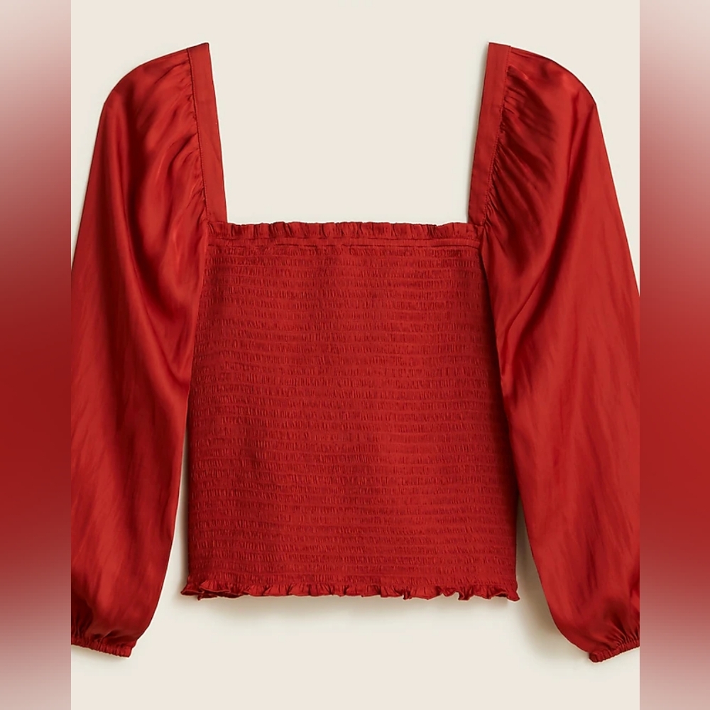 Squareneck smocked featherweight satin top Large Spiced Cayenne